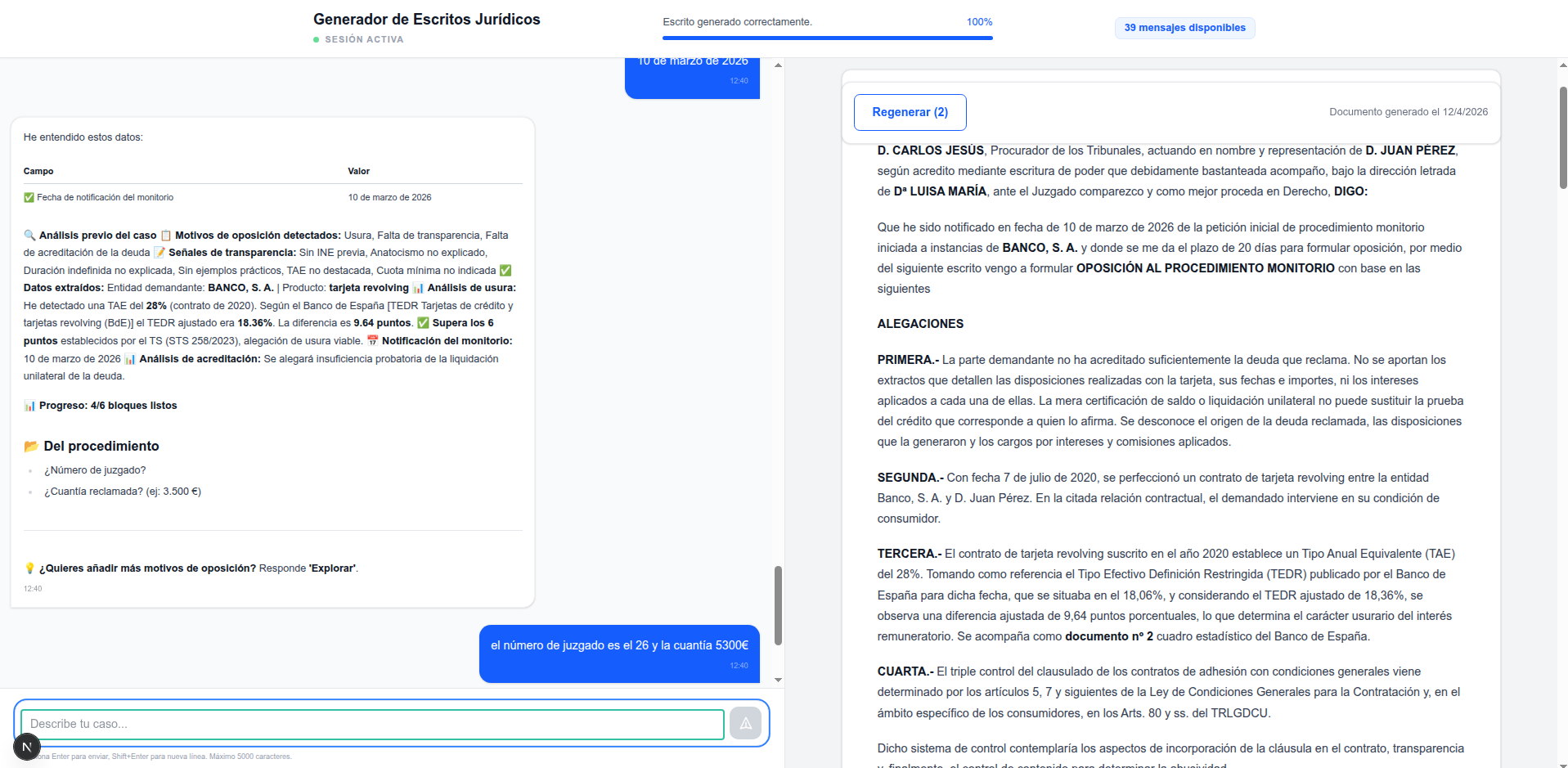 Axioma Draft - Generación de escrito jurídico con chat guiado y documento final