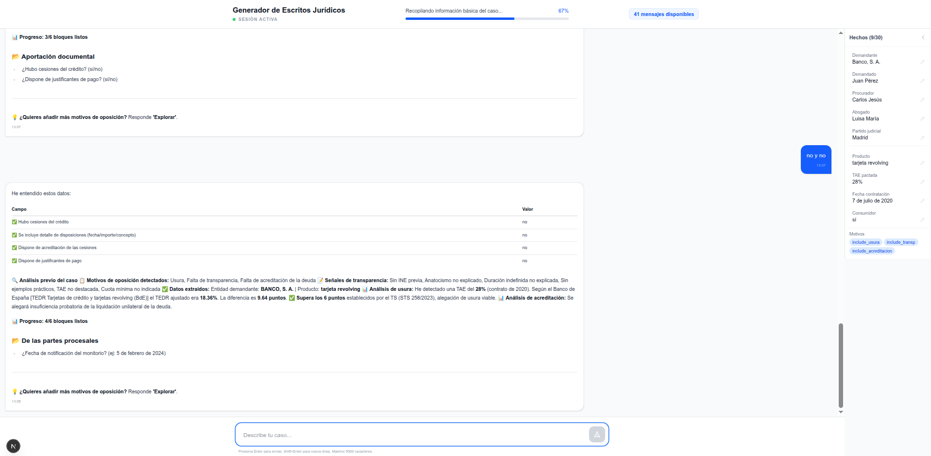 Análisis automático del caso con detección de motivos