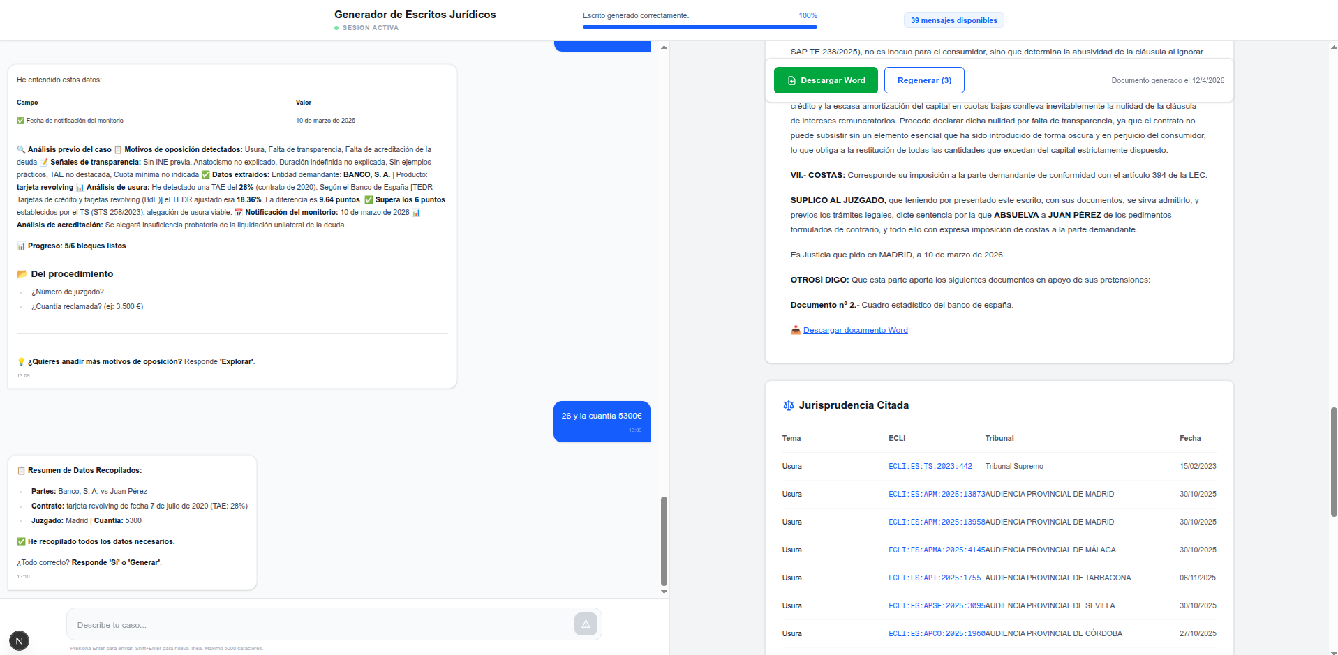 Tabla de jurisprudencia citada con identificadores ECLI
